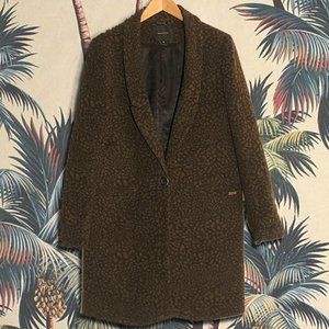 Maison Scotch Green Leopard Wool Coat